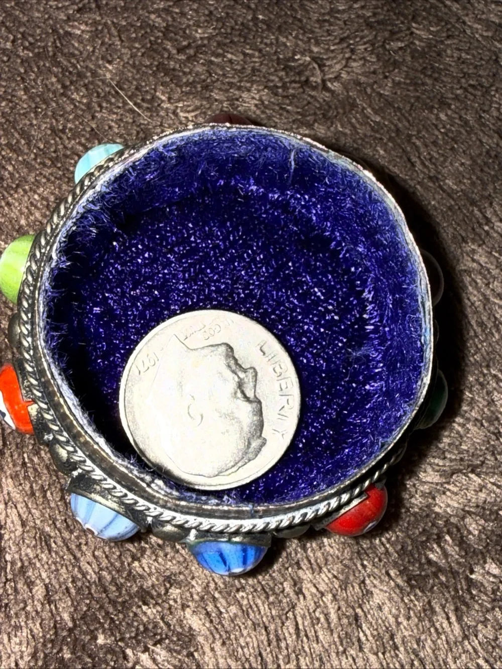 Bill box Millefiori Glass Trinket Box -Metal vintage